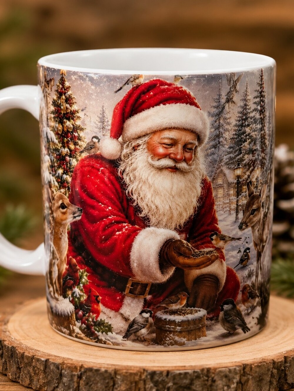 Hand Crafted Red and White Santa Claus Christmas Coffee Mug